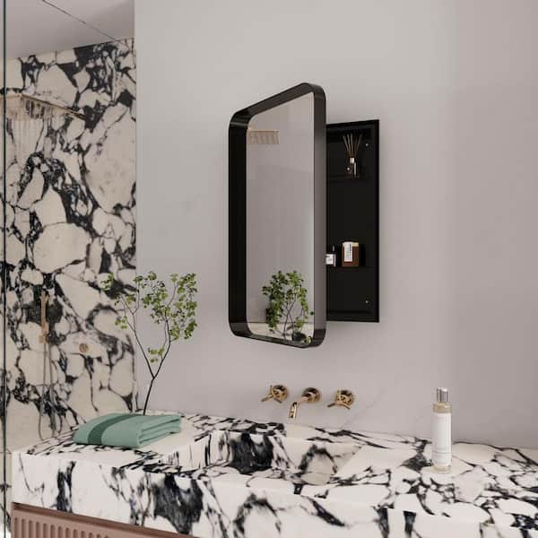 Anky 16 in. W x 4.5 in. D x 24 in. H Metal Bathroom Storage Rectangular Medicine Wall Cabinet with Mirror in Matte Black