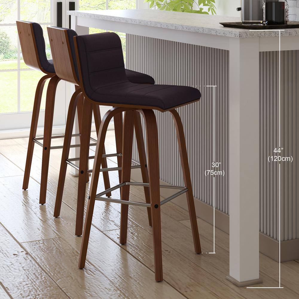 Vienna Contemporary Swivel Bar Stool in Walnut & Brown Leather