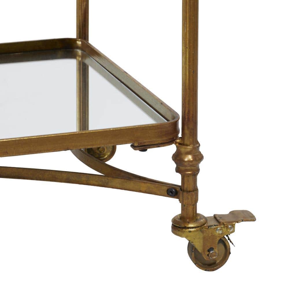 Elegant Brass 35" Rolling Bar Cart with 3 Mirrored Shelves and Handles