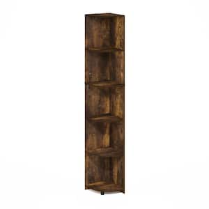 Econ 70.87 in. Tall Amber Pine Wood 5-Shelf Corner Bookcase