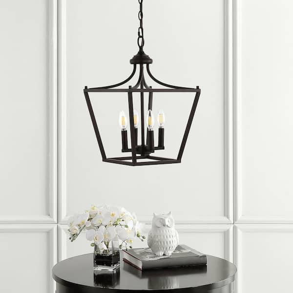 Camden 13 in. 4-Light Oil Rubbed Bronze Iron Classic Midcentury Farmhouse Lantern Pendant Light