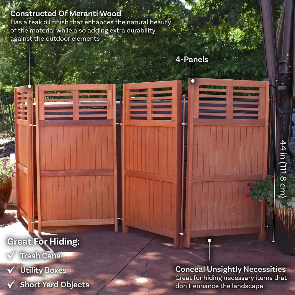 Brown Meranti Wood Folding Outdoor Privacy Screen with Teak Oil Finish