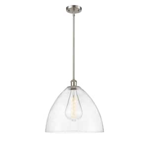 Bristol Glass 1-Light Brushed Satin Nickel Cage Pendant Light with Seedy Glass Shade