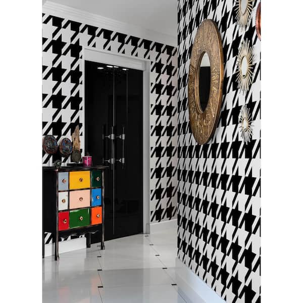 RuHoundstooth Black Vinyl Peel and Stick Wallpaper
