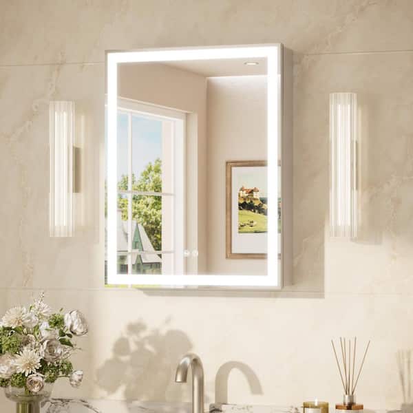 20 in. W x 26 in. H Rectangular Silver LED Light Anti-Fog Aluminum Recessed/Surface Mount Medicine Cabinet with Mirror