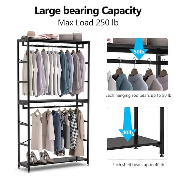 2 Tier Free-Standing Closet Organizer, Double Hanging Rod Heavy Duty  Clothes Garment Rack