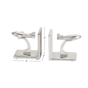 Silver Aluminum Airplane Bookends (Set of 2)