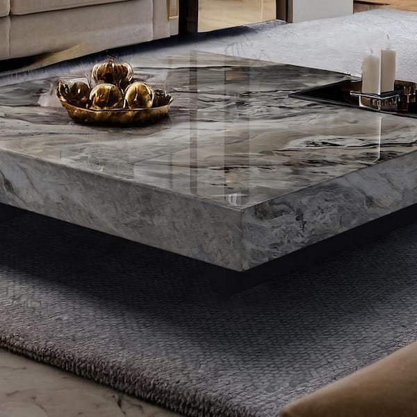 JASIWAY Brown 39.37 in. Square Rock Plate Stone Top Coffee Table J JASIWAY Brown 39.37 in. Square Rock Plate Stone Top Coffee Table J