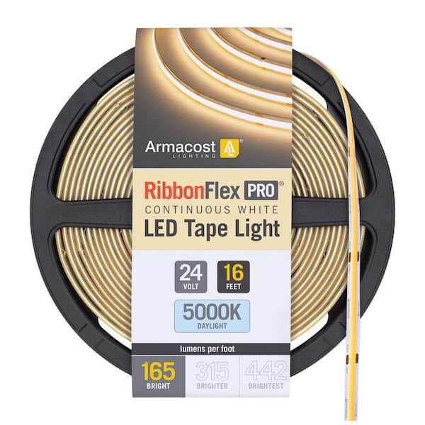 RibbonFlex Pro 24-Volt White COB 16.4 ft. Cuttable Integrated LED Strip Light Tape 5000k 165 Lumens/ft