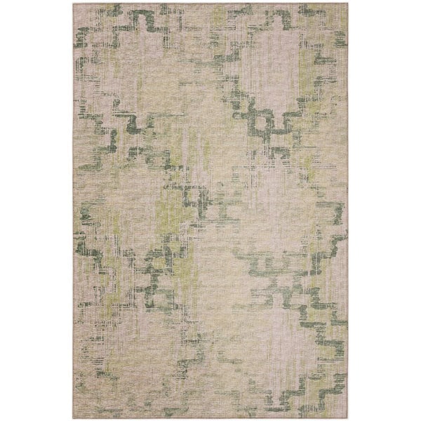 Yuma Green 8 ft. x 10 ft. Geometric Indoor/Outdoor Washable Area Rug