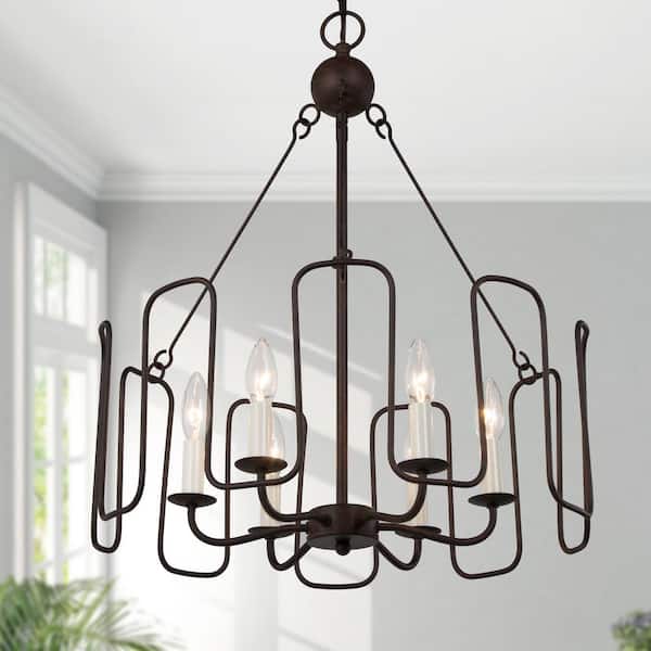 6-Light Rust Brown Vintage Industrial Drum Kitchen Island Chandelier, Farmhouse Candlestick Dining Room Pendant Light