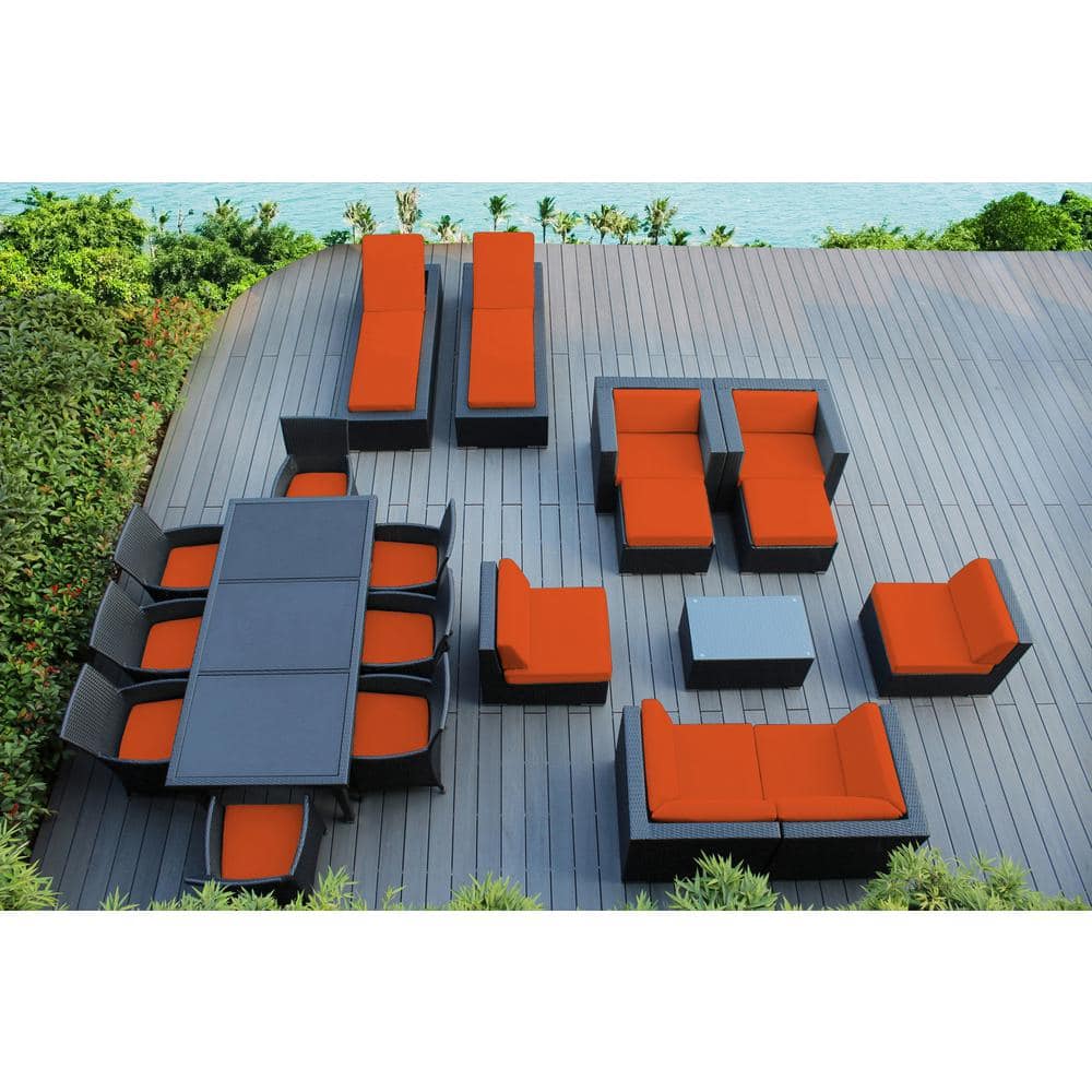 Black 20-Piece Wicker Patio Combo Conversation Set with Supercrylic Orange Cushions price history on PriceWatchPro