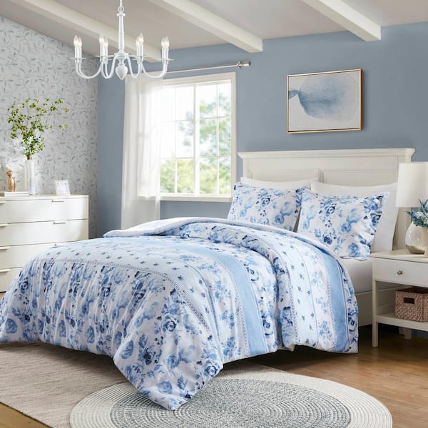 Kaia 3-Piece Blue Microfiber Full/Queen Duvet Cover Set