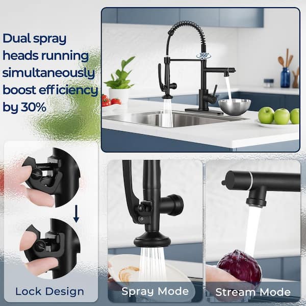 Single Handle Pull Down Sprayer 18.1 in. H Kitchen Faucet 360° Spout Swivel with Pull Out Spray in Matte Black