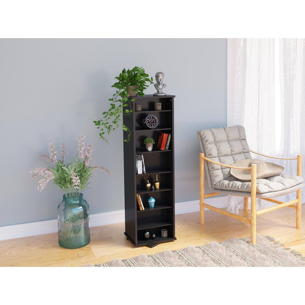 Black Composite Wood Two-Sided Spinning Media Storage Tower