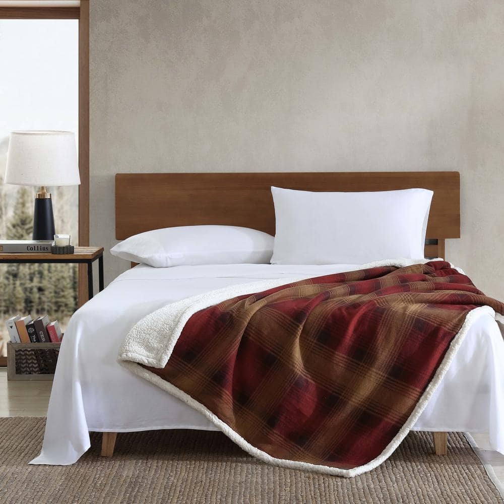 Raisin Nordic Plaid Reversible Fleece and Sherpa Throw Blanket