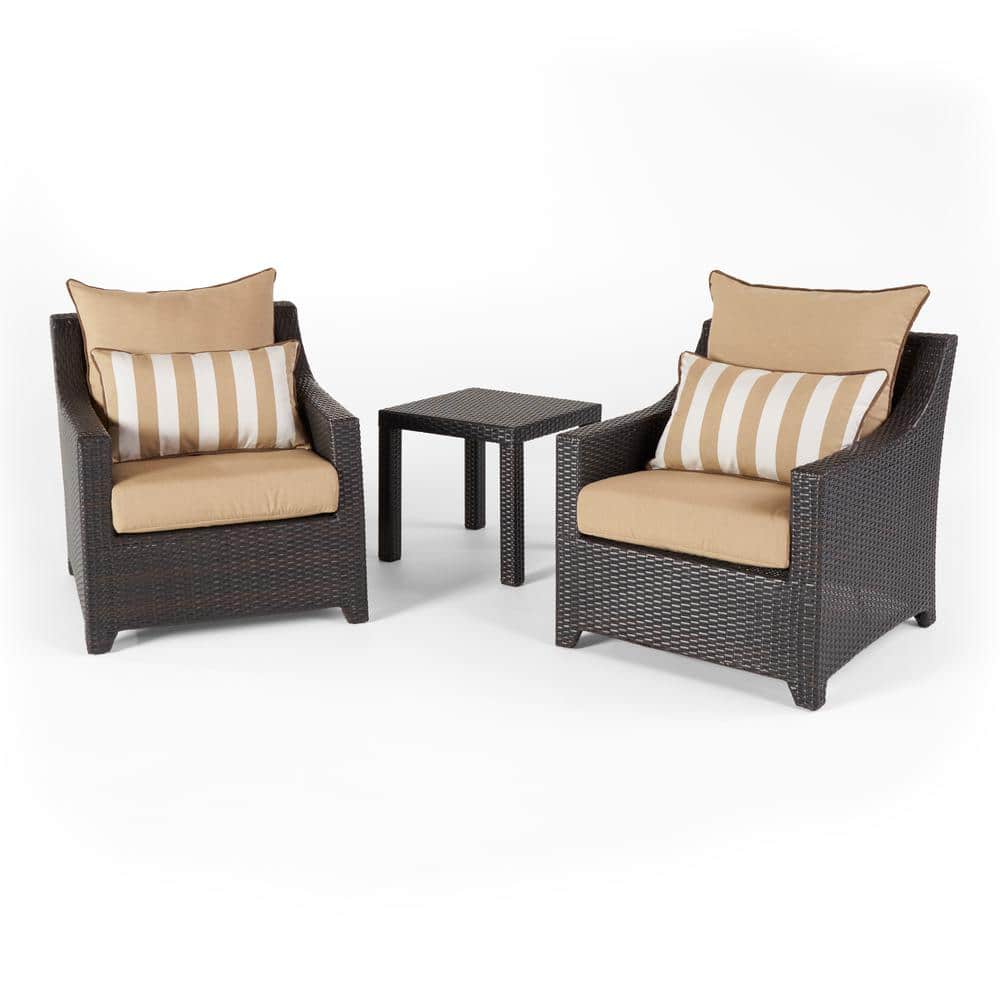 RST BRANDS Deco 3-Piece Aluminum All-Weather Wicker Patio Club Chairs and Side Table Seating Set with Maxim Beige Cushions -  OP-PECLB2T-MXM