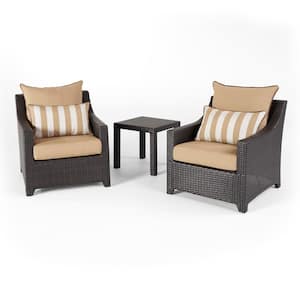 Deco 3-Piece Aluminum All-Weather Wicker Patio Club Chairs and Side Table Seating Set with Maxim Beige Cushions