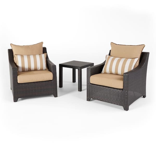 RST BRANDS Deco 3-Piece Aluminum All-Weather Wicker Patio Club Chairs and Side Table Seating Set with Maxim Beige Cushions