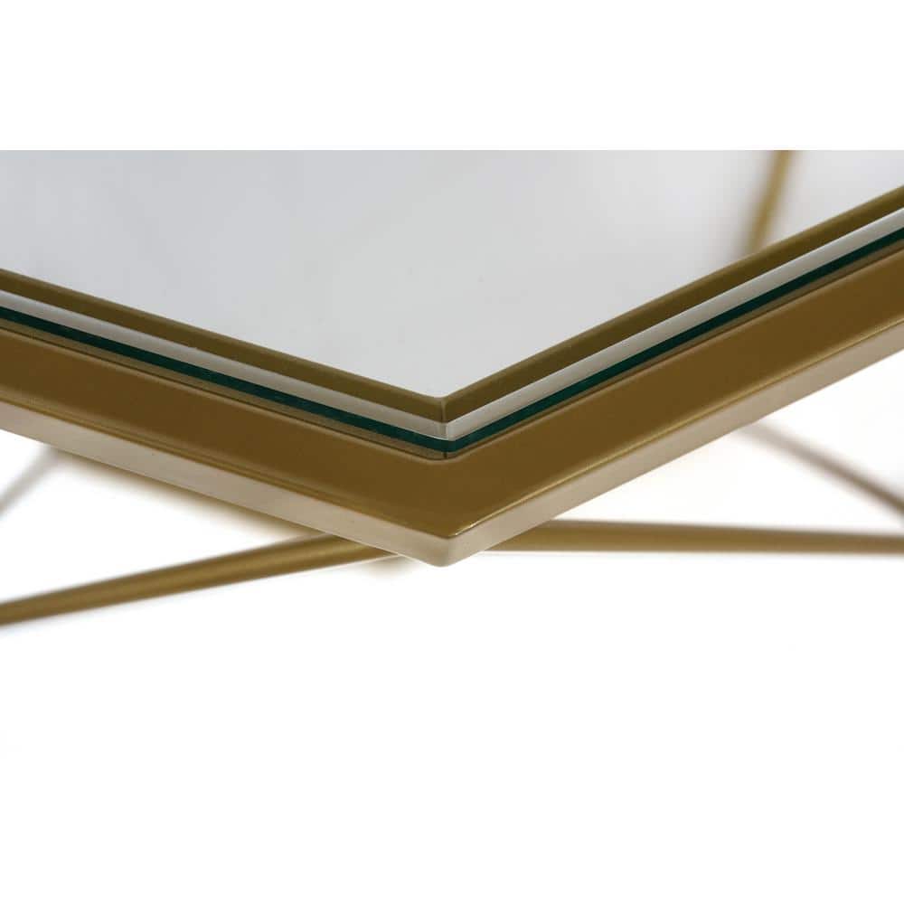Malibu 22" Gold Octagon Glass Coffee Table with Geometric Metal Base