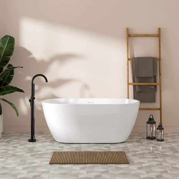 ANGELES HOME 59 in. x 28.5 in. Soaking Bathtub w/ Integrated Slotted Overflow, Brushed Nickel Toe-Tap Drain, cUPC Certified, in White