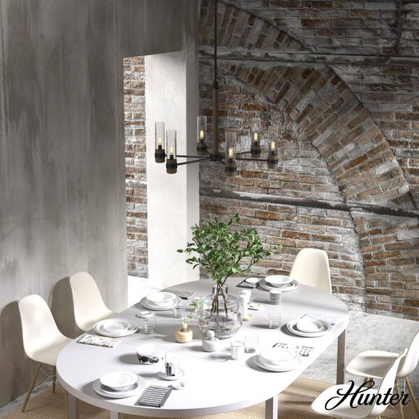 Hunter River Mill 6-Light Rustic Iron Candlestick Chandelier with Clear Seeded Glass Shades