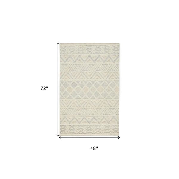 2 ft. x 8 ft. Ivory, Blue Geometric Area Rug
