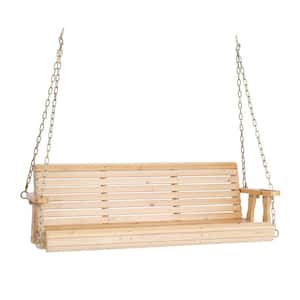5 ft. Natural Wood Patio Porch Swing with Adjustable Chains, Support 880 lbs., Durable PU Coating