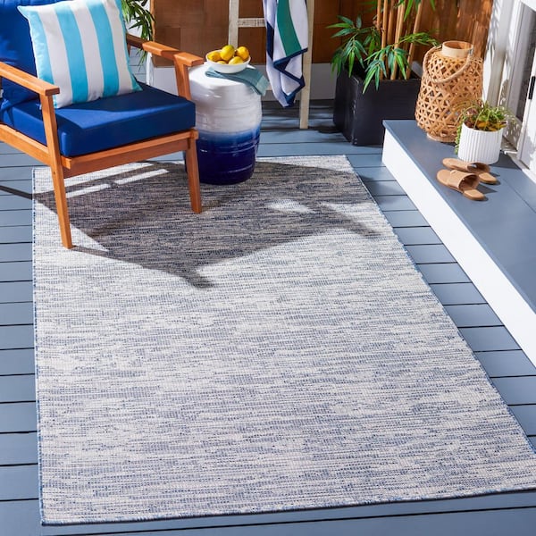 Hampton Blue 6 ft. x 6 ft. Abstract Distressed Indoor/Outdoor Square Area Rug