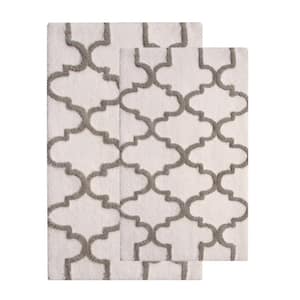 Geometric 2-Piece Set 24 in. x 17 in. in and 34 in. x 21 in. in Cotton Bath Rug White/Gray