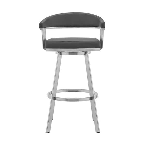HomeRoots 30 in. Mod Grey Faux Leather Brushed Silver Finish Swivel Bar Stool
