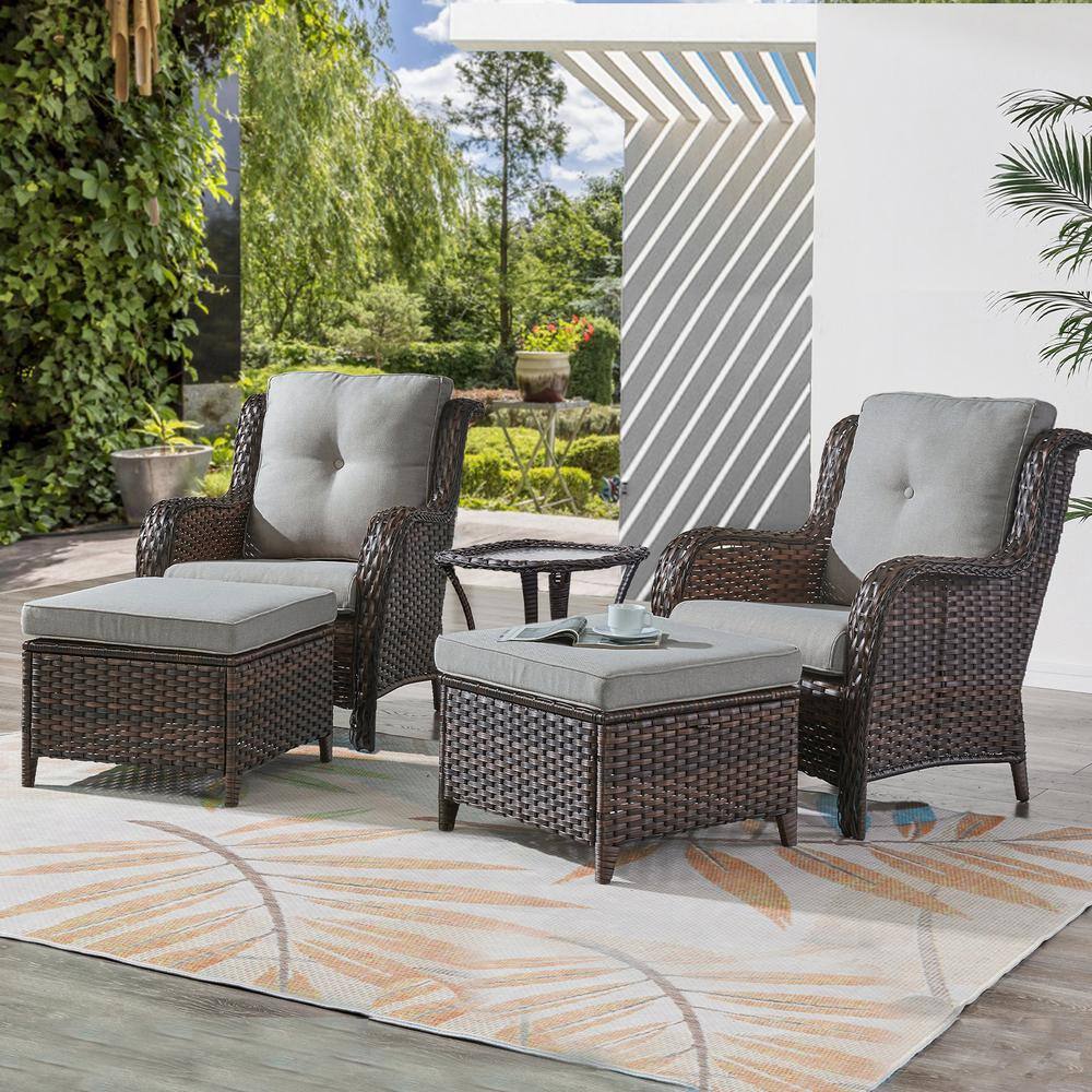 Gymojoy Caroina Brown 5-Piece Wicker Patio Conversation Set with Gray ...