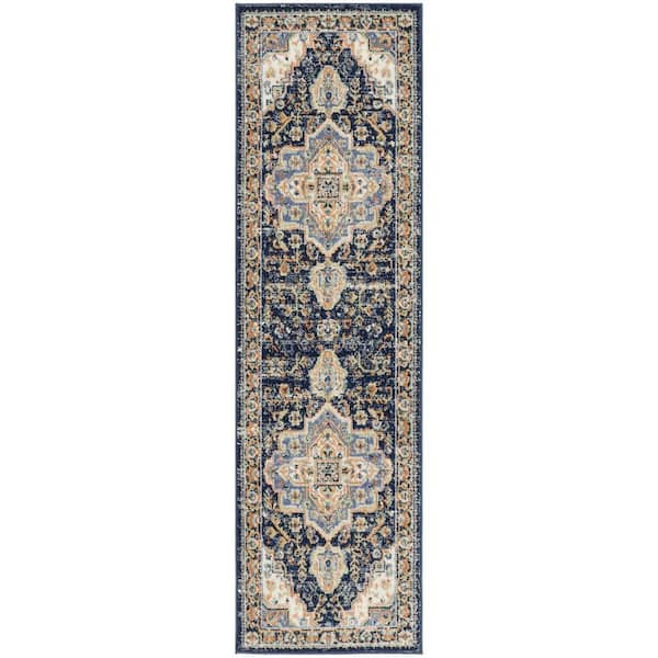 Essentials Persian Navy 2 ft. x 14 ft. Center medallion Traditional Runner Area Rug