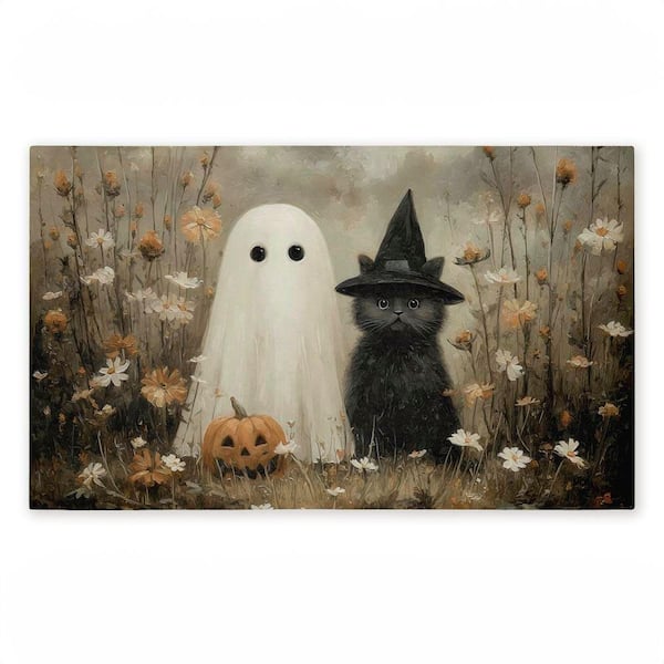 Ghost and Black Kitten Brown 18 in. x 30 in. Polyester Non-Slip Outdoor Door Mat