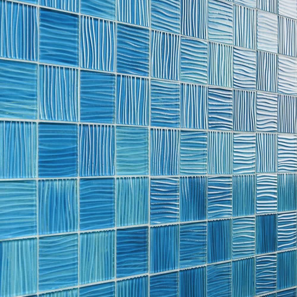 Marine Blue Polished Glass Mosaic Wall Tile