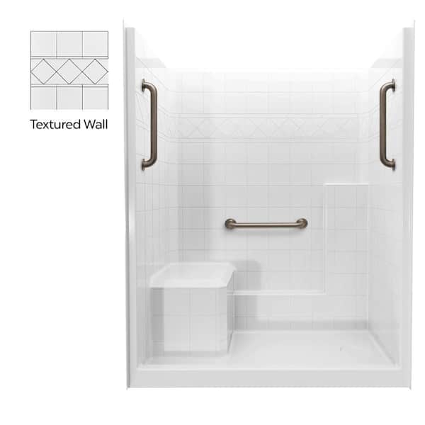 Liberty 60 in. x 33 in. x 77 in. AcrylX 1-Piece Shower Wall and Shower Pan in White with 3 Loose Grab Bars, Left Seat