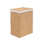 Lidded Rectangular Natural Collapsible Plastic Wicker Laundry Hamper Basket with Washable Liner