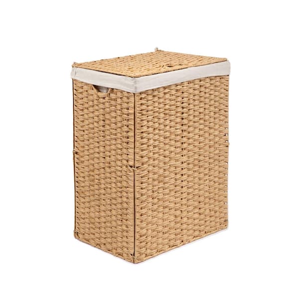 Seville Classics Lidded Rectangular Natural Collapsible Plastic Wicker ...