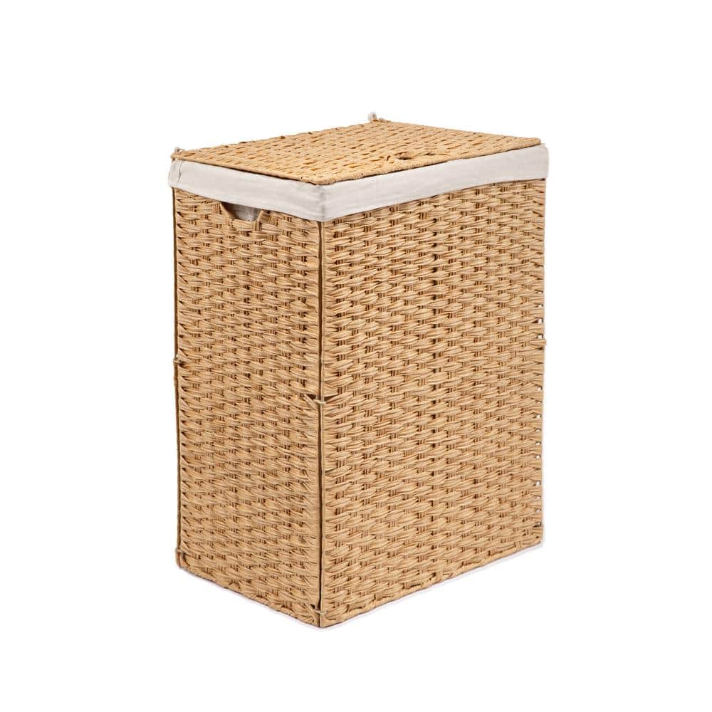 Handwoven Synthetic Rattan Collapsible Laundry Hamper with Lid