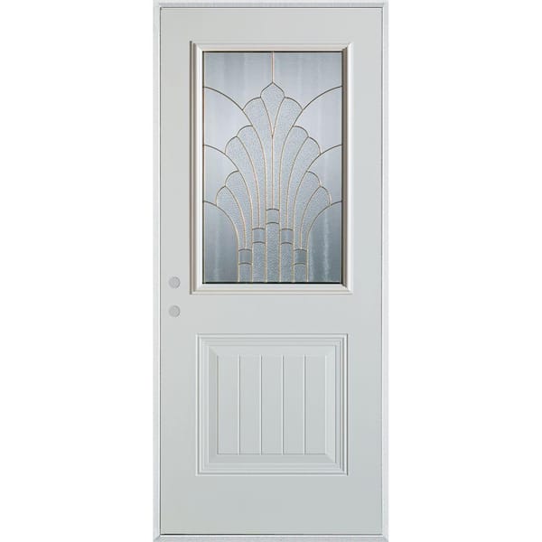Stanley Doors 36 in. x 80 in. Art Deco 1/2 Lite 1-Panel Painted White Steel Prehung Front Door