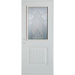 33.375 inch x 82.375 inch Trellis Brass 3/4 Oval Lite 2-Panel Prefinished  White Right-Hand Inswing Steel Prehung Front Door - ENERGY STAR®