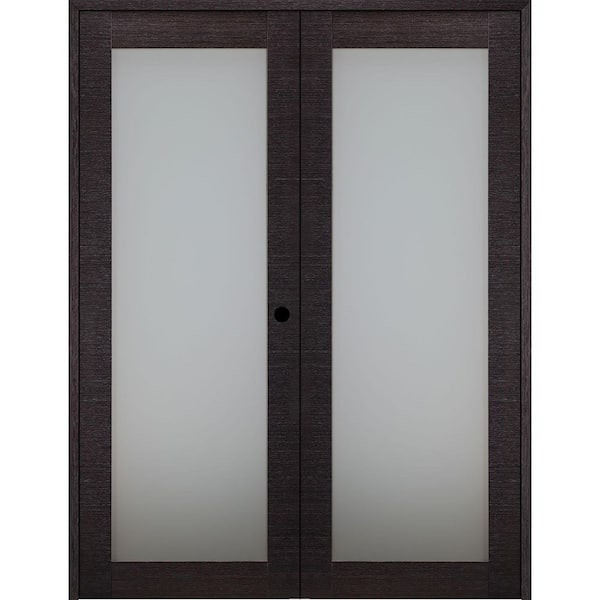 Belldinni Avanti 60 in. x 79,375 in. Left Hand Active Black Apricot Glass & Manufactured Wood Standard Double Prehung French Door