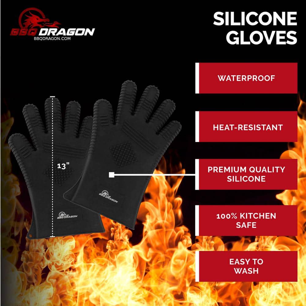 Extra Long Black Silicone BBQ Grill Gloves