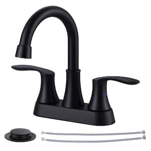 4 in. Centerset Double Handle High Arc Bathroom Faucet with Drain Kit Included in Matte Black