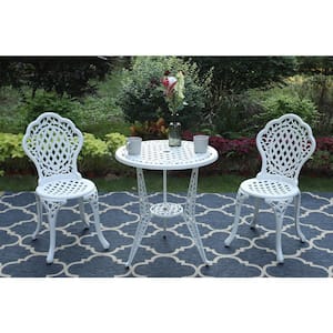 3-Piece Retro Round Chairs & Round Table White Aluminum Patio Bistro Set