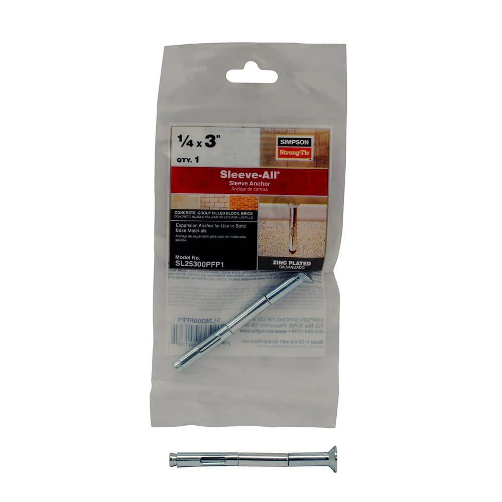 Simpson Strong-Tie Sleeve-All 1/4 in. x 3 in. Phillips Flat Head  Zinc-Plated Sleeve Anchor SL25300PFP1 - The Home Depot