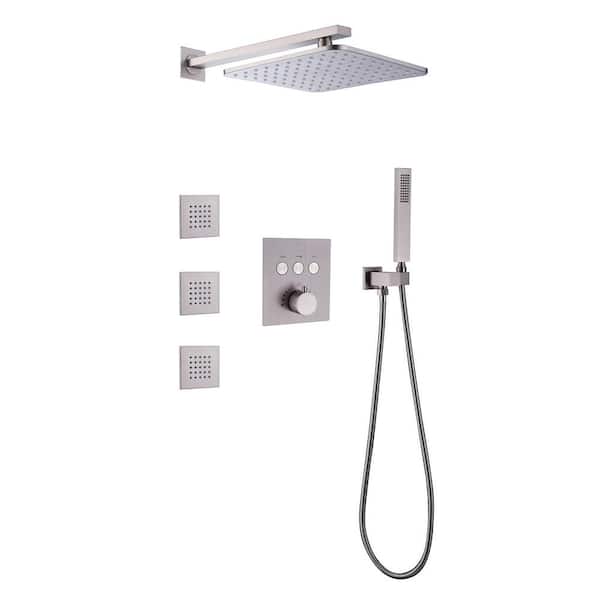 Unbranded Single Handle 1-Spray Square Shower Faucet 1.8 GPM with High Pressure and 3-Body Spray in Brushed Nickel