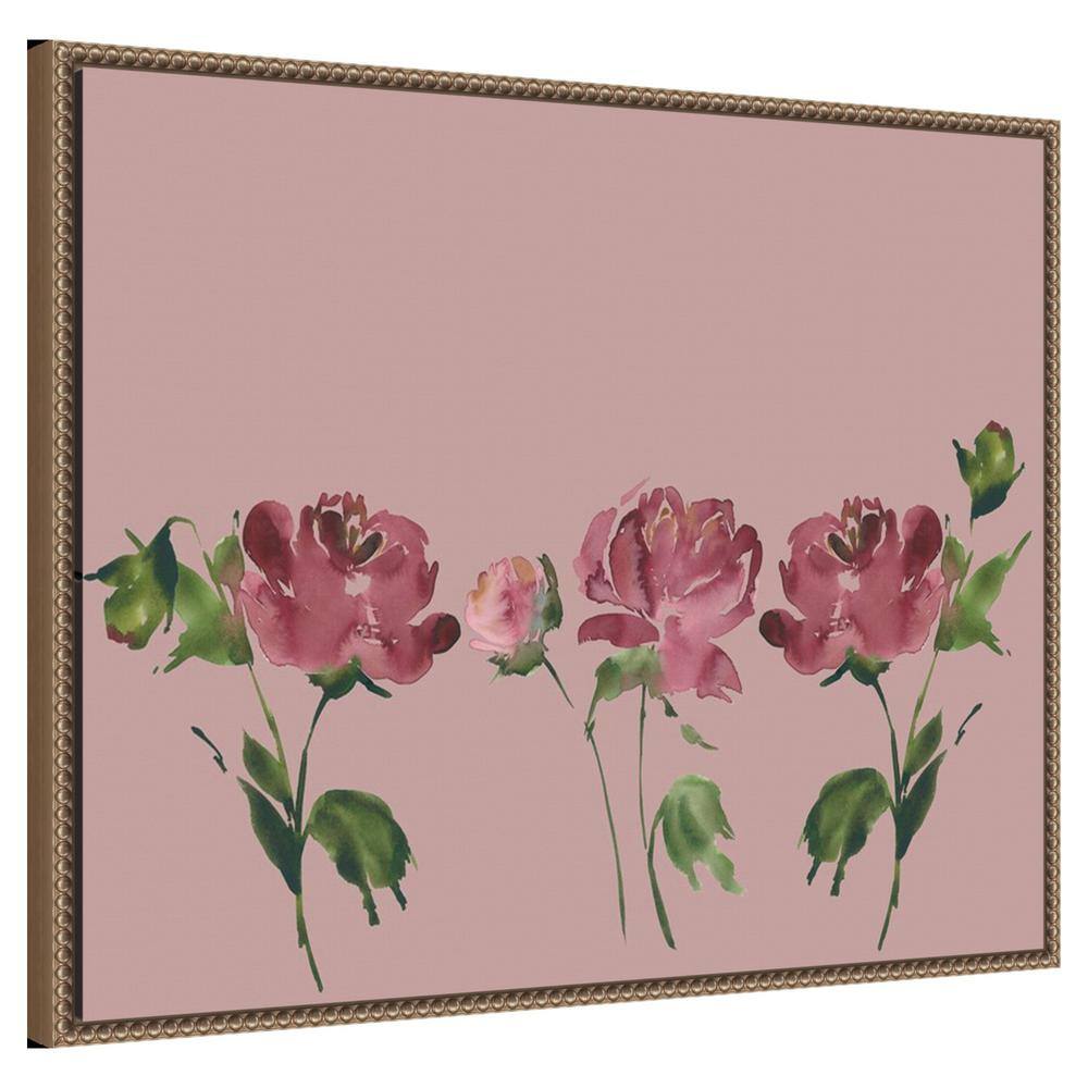 Mauve Peonies Beaded Bronze Framed Canvas Wall Art