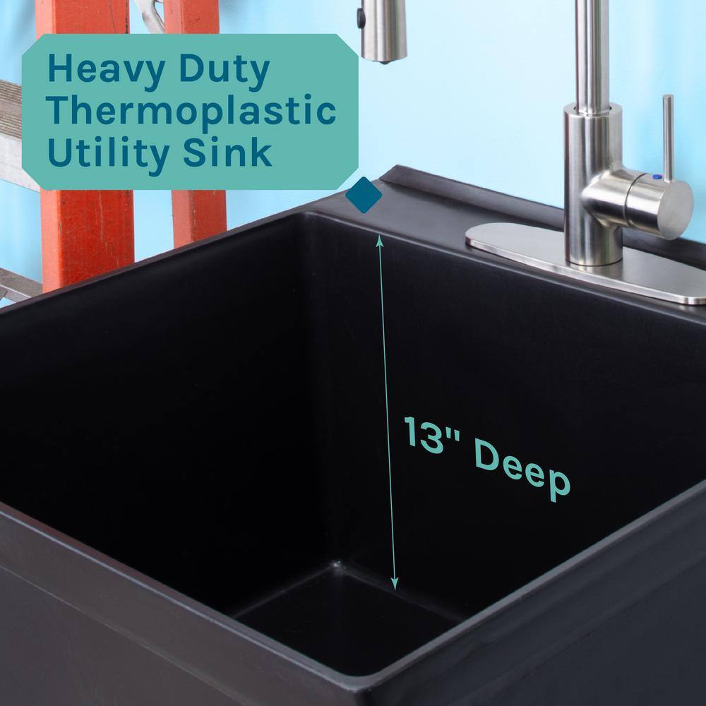 Black Freestanding Utility Sink with Stainless Steel Faucet