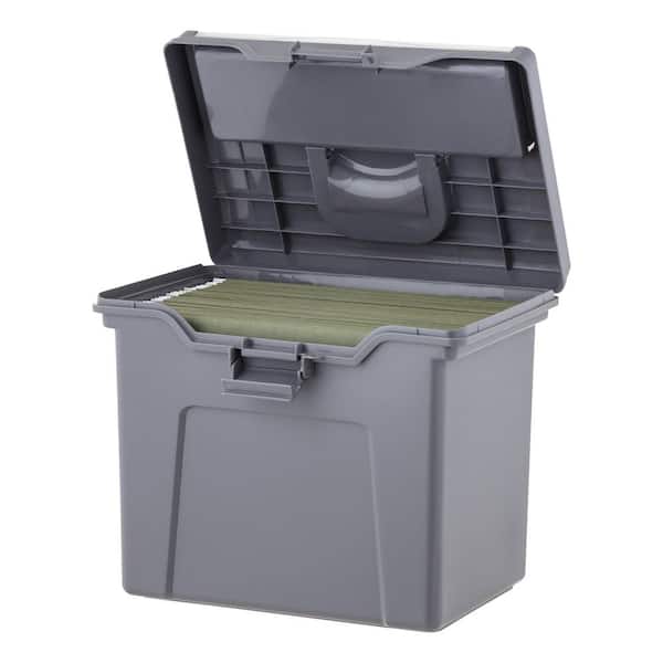 IRIS Portable Plastic File Box with Organizer Lid, Letter Size